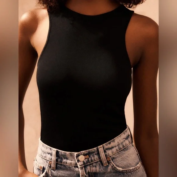 NWT. Zara Black Viscose Blend Knitwear Sleeveless Bodysuit. Size S. - Picture 3 of 9